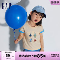 Gap男幼童2024春季纯棉印花图案圆领短袖T恤儿童装上衣430235 米黄色 110cm(4-5岁) 亚洲尺码