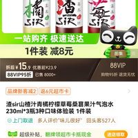 88VIP：渣SIR 山楂汁青橘柠檬草莓桑葚果汁气泡水230ml*3瓶