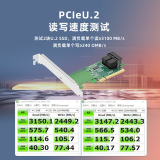 EB-LINK PCIe3.0 X8转双口SFF8643接口转SFF8639 U.2转接卡NVMe SSD固态硬盘扩展卡