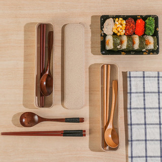 餐将军 便携餐具旅行餐具日式筷勺便当配套餐具 木筷木勺+收纳盒