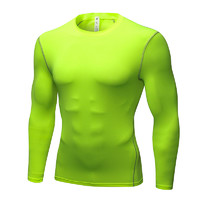 FNMM 紧身衣男跑步长袖排汗速干骑行服T恤运动紧身衣 荧光绿色 L