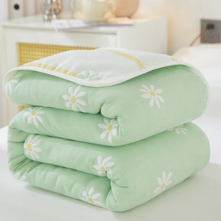 洁丽雅毛巾被纯棉 六层纱巾布毯盖毯夏季凉感家用空调被 煎蛋绿色 200*240（预估1.540kg）