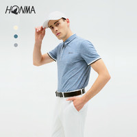 HONMA运动高尔夫服饰男子短袖polo衫T恤潮流条纹商务运动上衣 浅蓝 L