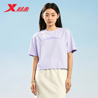 XTEP 特步 短袖针织衫女款舒适春夏运动休闲876128010037 轻纱紫 S