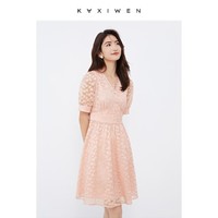 限尺码：KAXIWEN 佧茜文 V领花边拼贴连身裙女夏显瘦初恋裙子