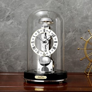 汉时（Hense）机械座钟德国机芯台钟上发条时钟桌面摆件现代简约钟表HD205 黑色底座+德国赫姆勒14天机芯