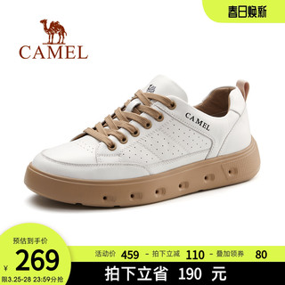 CAMEL 骆驼 男鞋2024新款复古透气男款小白鞋牛皮男生运动休闲男士板鞋