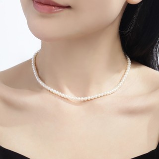 明牌珠宝  18K金彩金淡水小珍珠项链锁骨链搭配链女CSR0134定价 约37+3厘米 金重约0.30-0.36克