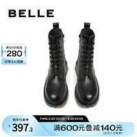BeLLE 百丽 复古马丁靴女冬季机车靴新款商场靴子加绒短靴Y6V1DDZ2