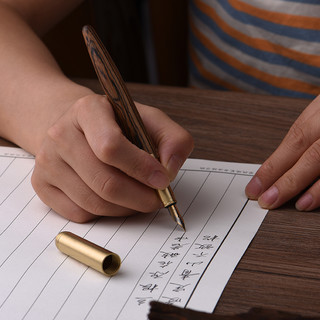 黄铜实木成人美工弯尖钢笔书写练字书法笔弯头商务签字笔非碳素墨水装墨囊可替换笔