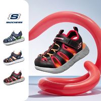 百亿补贴：SKECHERS 斯凯奇 2020春季新款男童休闲魔术贴包头护脚凉鞋97814N 炭灰色/宝蓝色 22