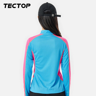 探拓（TECTOP）户外速干衣长袖T恤男弹力春季登山立领跑步运动上衣女士 女款天蓝 XXL