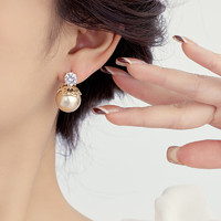 2024新款镶锆石珍珠耳钉高级感轻奢耳饰小众设计法式耳环 香槟色