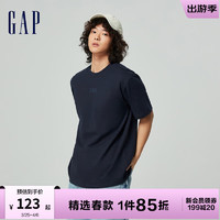 Gap 盖璞 男女装2024春季新款水洗棉字母logo圆领短袖T恤多色上衣885843 海军蓝 185/104A(XXL)亚洲尺码