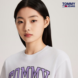 TOMMY JEANS24春季女纯棉美式复古徽章印花宽松短袖T恤DW0DW17824 白色YBR L