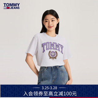 TOMMY JEANS24春季女纯棉美式复古徽章印花宽松短袖T恤DW0DW17824 白色YBR L