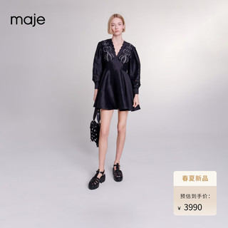 Maje2024早春女装设计感镂空黑色收腰长袖连衣裙MFPRO03330 黑色 T34