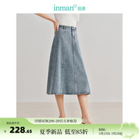 茵曼（INMAN）100%纯棉法式牛仔半身裙2024夏女装气质显瘦中高腰A字伞裙子 浅牛仔 S