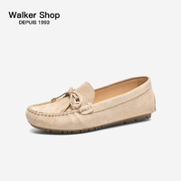 Walker Shop 奥卡索 真皮单鞋一脚蹬豆豆鞋女夏女鞋平底妈妈鞋软底懒人鞋乐福鞋