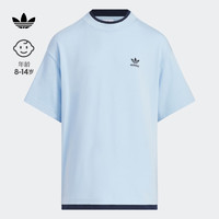 adidas 阿迪达斯 运动上衣短袖T恤男大童夏季阿迪达斯三叶草JI9833 粉蓝 158CM