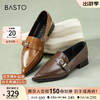 百思图（BASTO）2024春简约设计感尖头乐福鞋小皮鞋粗跟女单鞋MB325AA4 棕色 37