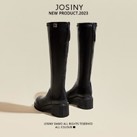 JOSINY 卓诗尼 长靴女2024冬季新款粗跟厚底不过膝长筒靴高筒骑士靴高跟鞋