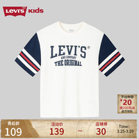 Levi's 李维斯 童装24夏季新款男童复古短袖T恤儿童学院风上衣 糖果白 150/72(M)