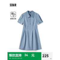 森马（Semir）森柔牛仔森马牛仔连衣裙女泡泡袖2024夏季凉感短裙 牛仔中蓝88201 160/84A/M