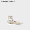 CHARLES&KEITH24春季绑带羊皮平底芭蕾舞鞋单鞋SL1-71790028 粉白色Chalk 37
