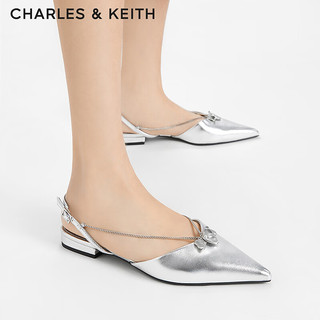 CHARLES&KEITH24夏季法式尖头平底链条凉鞋女CK1-70900512 Silver银色 35