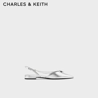 CHARLES&KEITH24夏季法式尖头平底链条凉鞋女CK1-70900512 Silver银色 35