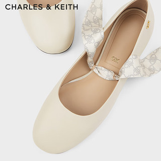 CHARLES&KEITH24春季绑带羊皮平底芭蕾舞鞋单鞋SL1-71790028 粉白色Chalk 37