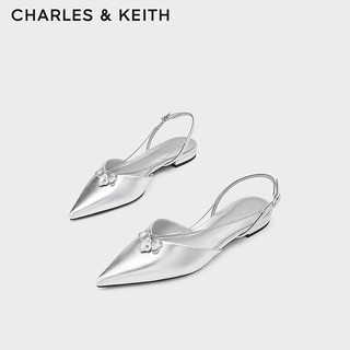 CHARLES&KEITH24夏季法式尖头平底链条凉鞋女CK1-70900512 Silver银色 35