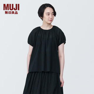 无印良品（MUJI）  女式 强捻 短袖罩衫 女士衬衫衬衣内搭夏季款 BC2J8C4S 黑色 XL 165/92A