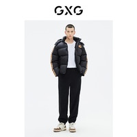GXG 奥莱 22年男装 黑色老花连帽短款羽绒服男士加厚外套 冬季