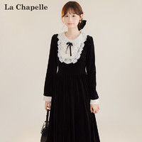 La Chapelle 女士气质显瘦法式蕾丝圆领百搭长裙