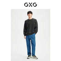 GXG 奥莱 22年冬季新款简约纯色精美刺绣圆领套头毛衣毛衫男
