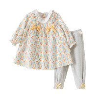 88VIP：贝婴羽 女宝宝纯棉长袖两件套装春秋季儿童可爱蝴蝶结家居服套装
