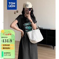 唐狮 TONLION女圆领前胸图案短袖连衣裙WP 黑色 S