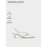 CHARLES&KEITH24夏尖头细跟后空交叉链条凉鞋女CK1-61720188 粉白色Chalk 35