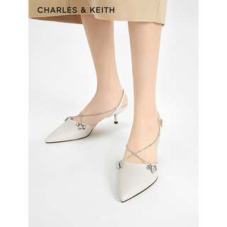 CHARLES&KEITH24夏尖头细跟后空交叉链条凉鞋女CK1-61720188 粉白色Chalk 35