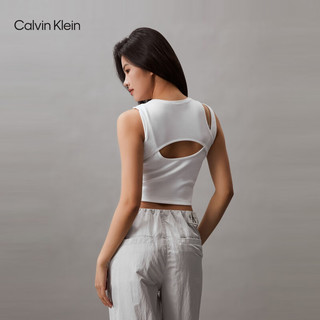 Calvin Klein Jeans24春夏女士性感辣妹不对称剪裁镂空背心T恤J223349 YAF-月光白 S
