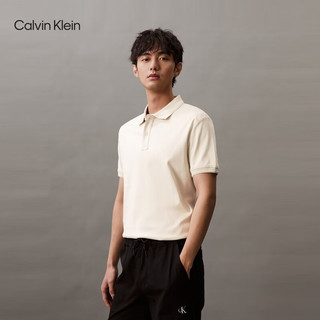 Calvin Klein Jeans24春夏男士纯棉双面针织印花休闲短袖POLO衫J326333 LFU-豆汁黄 XL