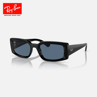 雷朋（RayBan）太阳镜时尚小框黑超墨镜男女款出街眼镜0RB4395F 667780黑色镜框深蓝色镜片