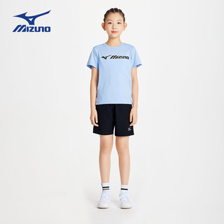 美津浓（MIZUNO）儿童短袖T恤宽松男童女童2024夏季时尚上衣T   浅帆蓝 120cm