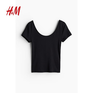 H&M2024夏季女装细纤维低圆领上衣1225184 黑色 165/96A
