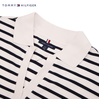 TOMMY HILFIGER24春夏女装莱赛尔微弹条纹宽松V字领短袖POLO衫76J4692 黑白条纹FAP XL （：130-150斤）