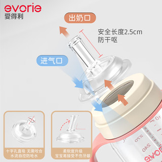 爱得利（evorie）奶瓶 Tritan奶瓶6个月以上婴儿奶瓶带手柄重力球防漏耐摔吸管奶瓶 梦幻粉 300ml 12月+ （吸嘴）