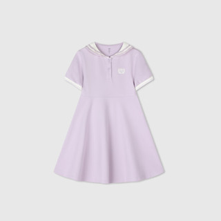 Gap女童2024春季柔软透气水手领短袖连衣裙儿童装长裙890492 淡紫色 150cm(L)亚洲尺码