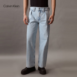 Calvin Klein【田柾国同款】 Jeans24春夏男褶裥腰边纯棉宽松牛仔裤J325770 1AA-牛仔浅蓝 28